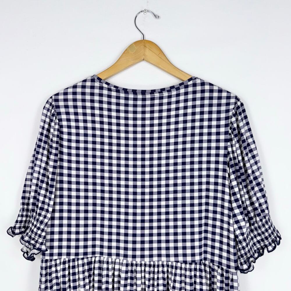 Draper James Women's Gingham Tiered Smocked Dress XL Navy Blue White - Picture 8 of 14